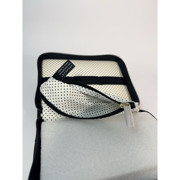 Levenger Black & White Leather Travel Organizer Tech Accessories Storage Case - Picture 10 of 14